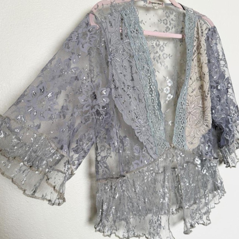 Spencer Alexis Sheer Embroidered Lace Kimono Cardigan XL